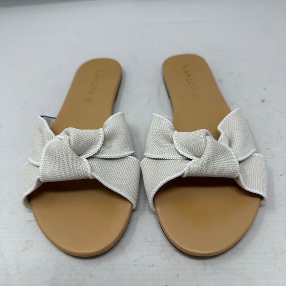 Rothy's The Oahu Slide Sandals Womens Size 6 Beige Knit Bow Slip On Flats - Picture 9 of 11
